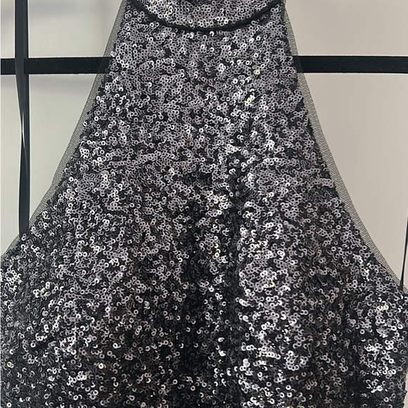 Aqua Black Sequin Halter Maxi Dress